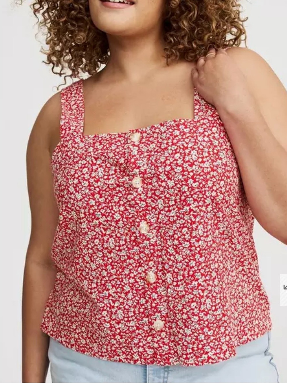 Torrid Red and White Floral Button-Front Tank Size Plus 00 or 10/12
